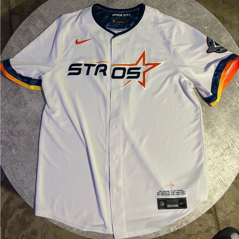 Nike Astros White and Orange Men's Jersey